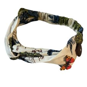 Boho Plant Print Headband Butterfly Accent Hair Accessory One Size Fits Most